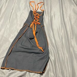 PLT charcoal and orange mini dress with lace up back NWT